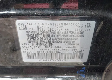 2020 Nissan Sentra S Xtronic Cvt from USA, damaged, VIN 3N1AB8BV6LY212484
